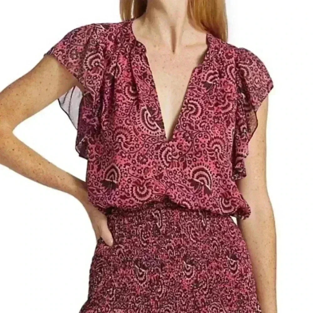 A.L.C. June Silk Blouse Pink Print Size S NWT - Picture 1 of 5